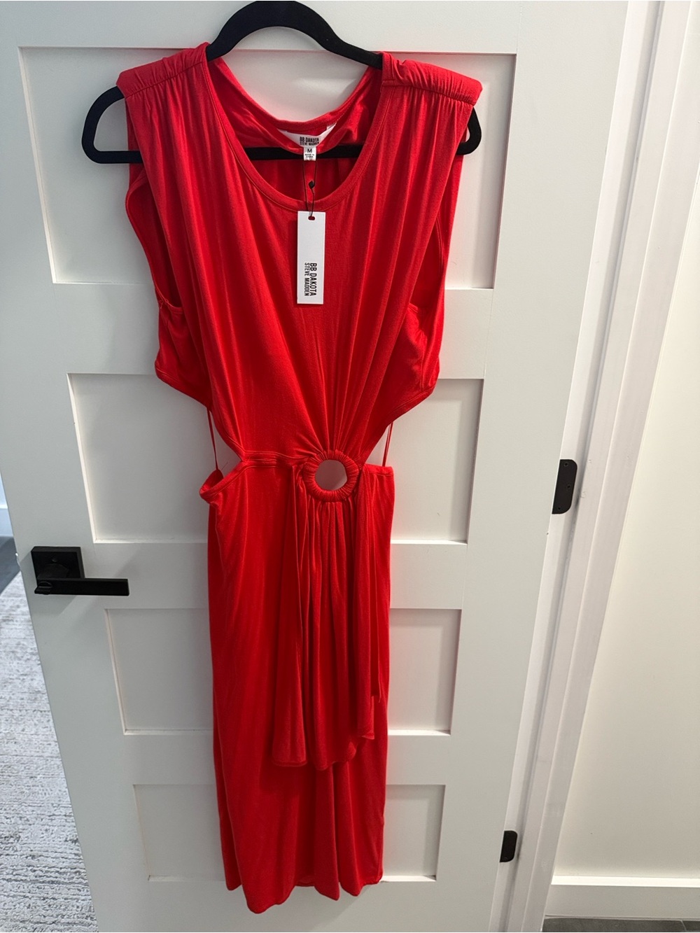 BB Dakota Red One-Shoulder Ring-Detail Dress